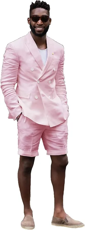 Mens Summer Casual White Tailored Beach Wedding Slim Fit Tuxedo Suit Blazer & Shorts Set