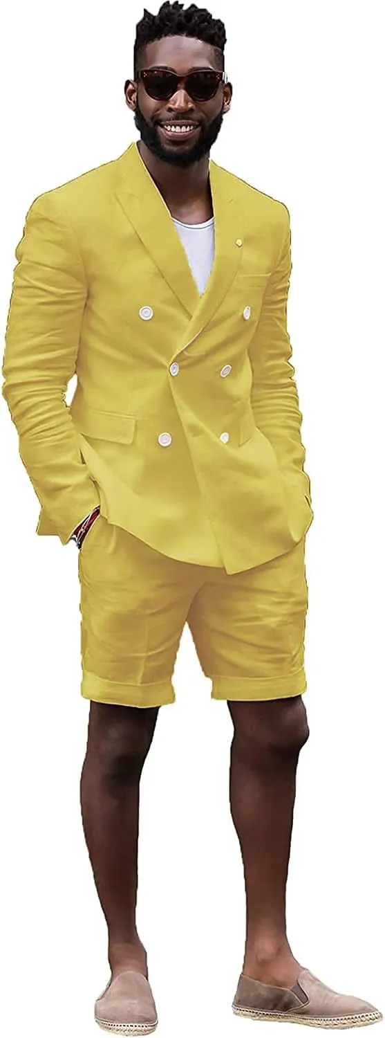Mens Summer Casual White Tailored Beach Wedding Slim Fit Tuxedo Suit Blazer & Shorts Set