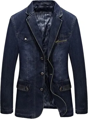 Men's Tailored Slim Denim Blazer Wrinkle Resistant Office Casual Jacket Multiple Color Choices