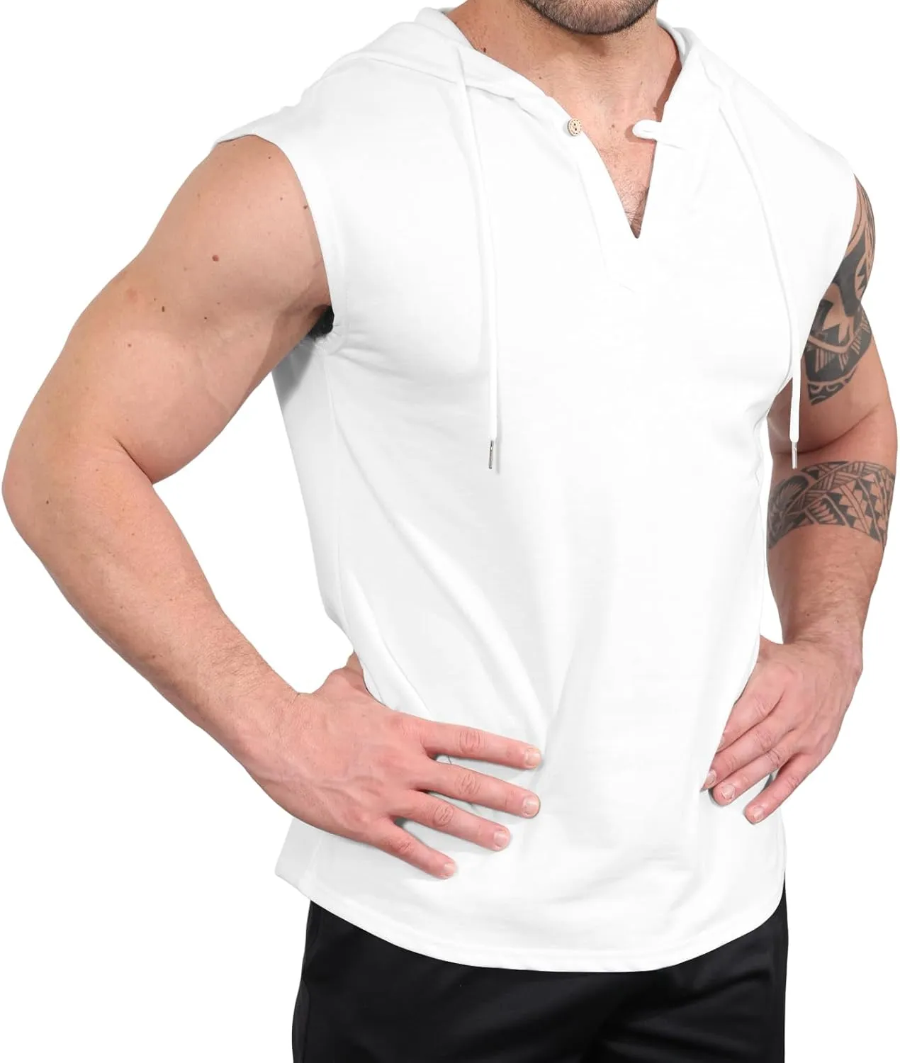 Mens Tank Top Sleeveless Tees Cotton T-Shirt Hooded Neck Summer Beach Tops Casual Shirt