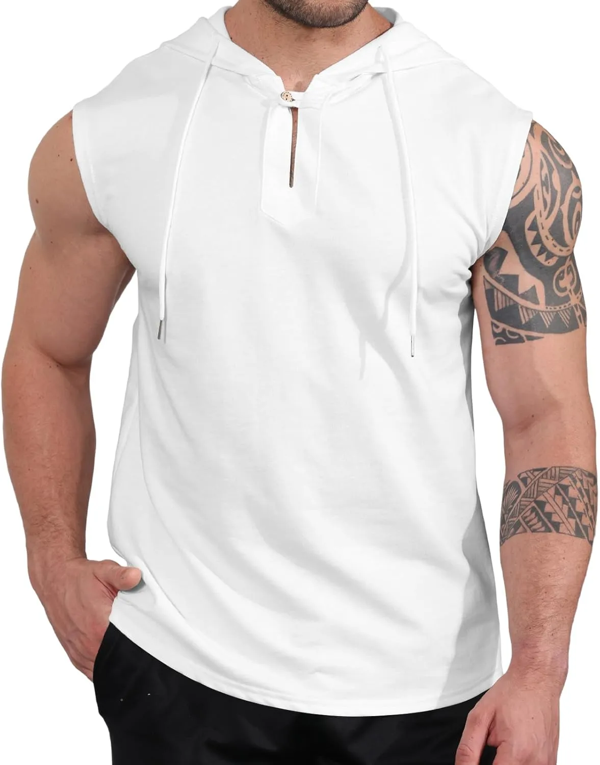 Mens Tank Top Sleeveless Tees Cotton T-Shirt Hooded Neck Summer Beach Tops Casual Shirt