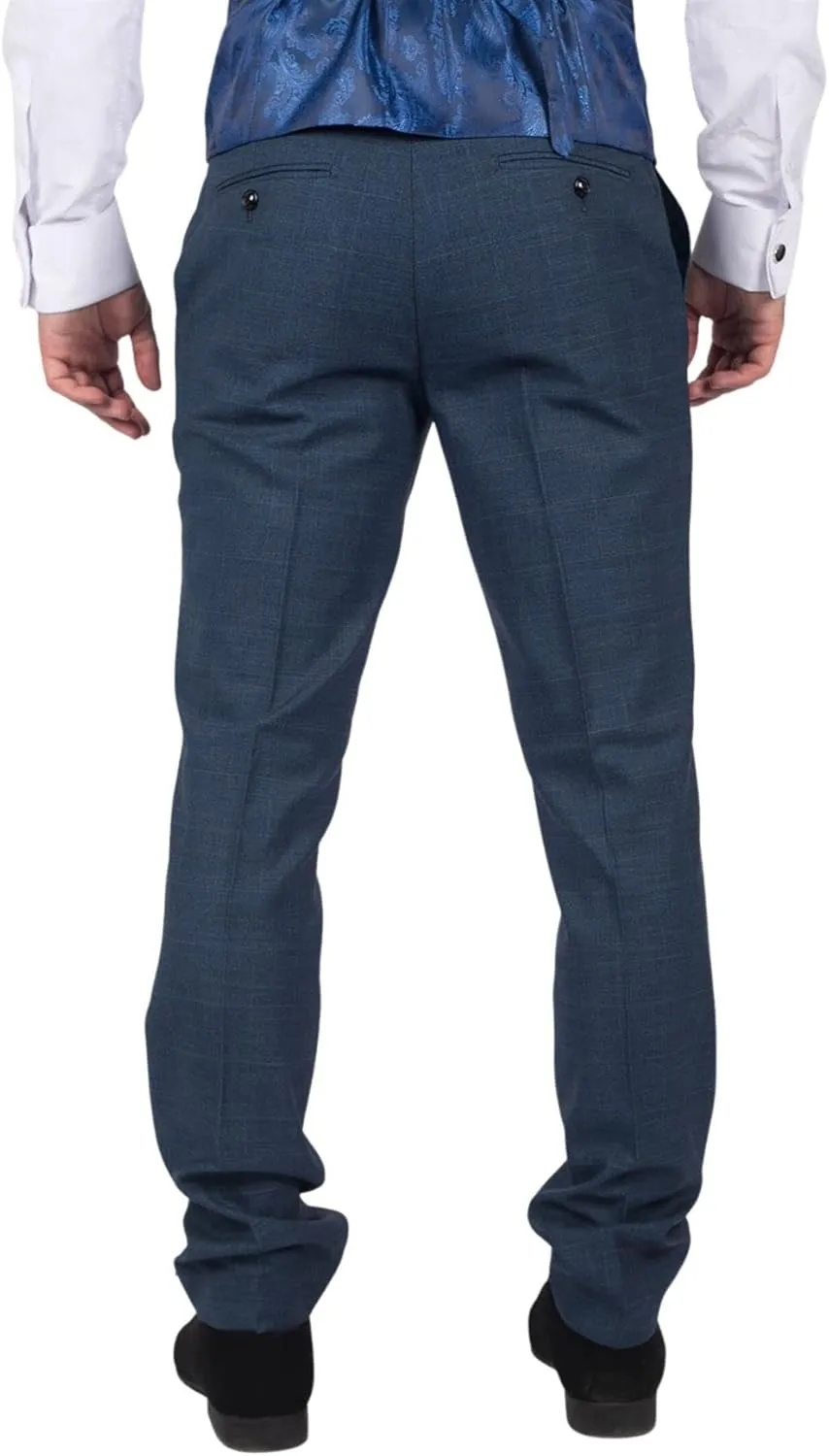 Mens Trousers Prince of Wales Check Blue Classic Light Tailored Fit Modern