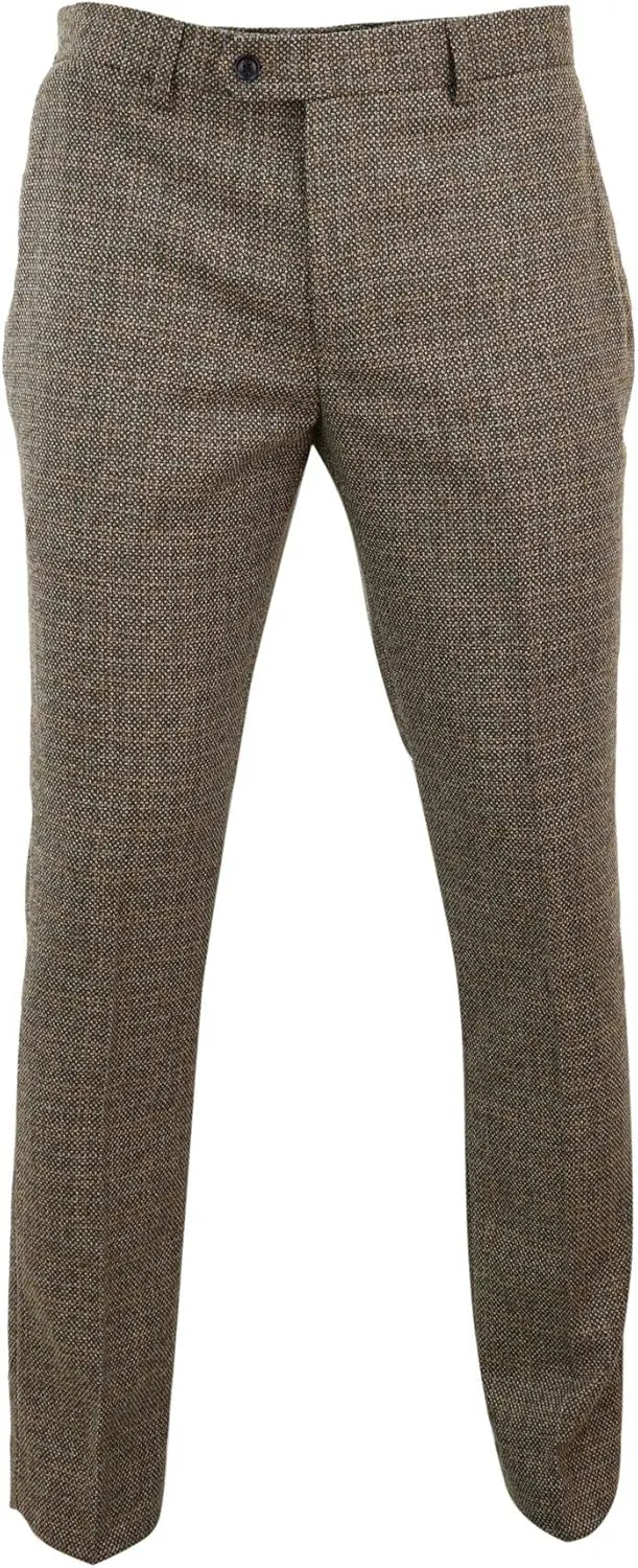 Mens Trousers Tweed Check Vintage Retro Blinders Tailored Fit 1920s