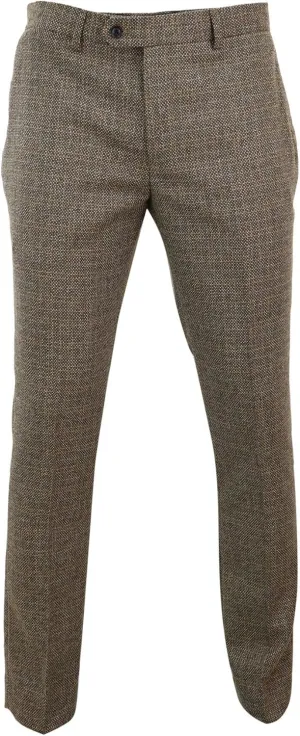Mens Trousers Tweed Check Vintage Retro Blinders Tailored Fit 1920s