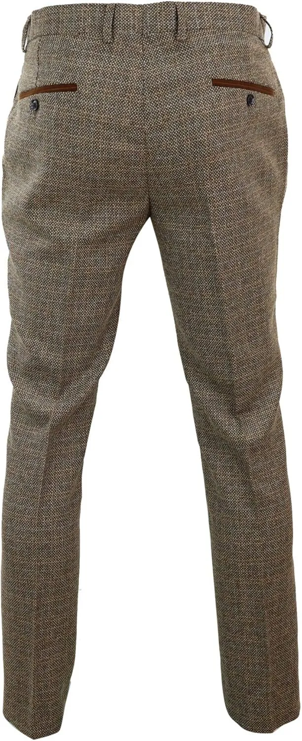 Mens Trousers Tweed Check Vintage Retro Blinders Tailored Fit 1920s