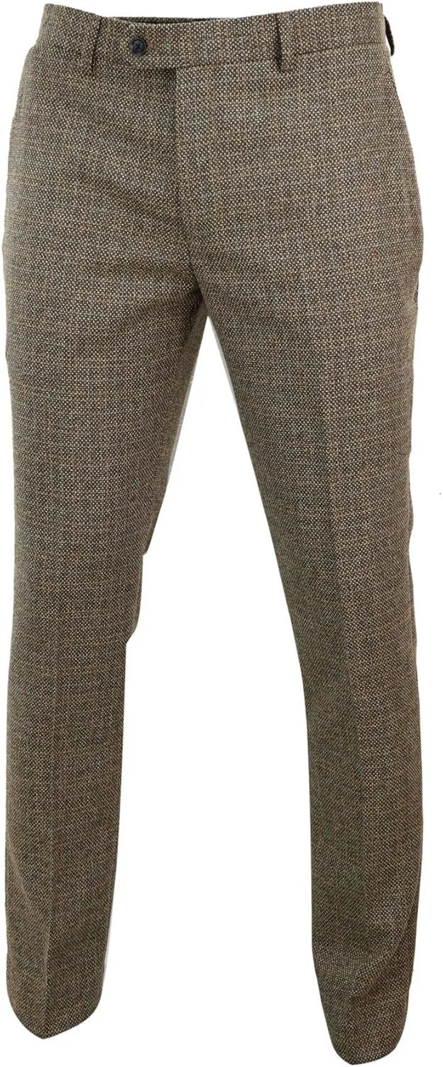 Mens Trousers Tweed Check Vintage Retro Blinders Tailored Fit 1920s
