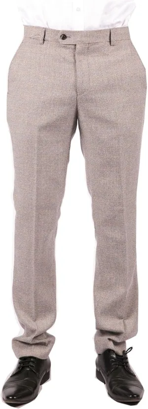 Mens Trousers Tweed Check Vintage Retro Peaky Tailored Fit 1920s Cream Beige