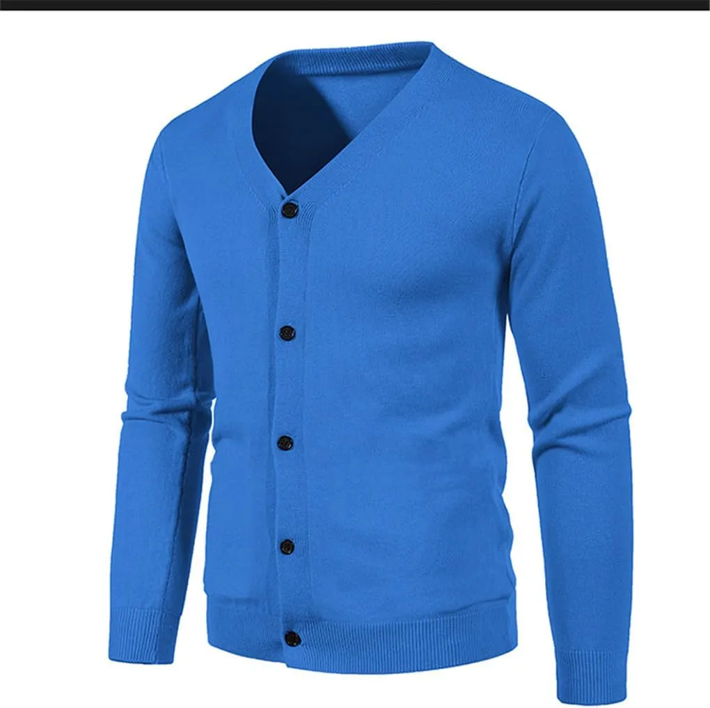 Men's V-Neck Knitted Sweater Coat Solid Casual Sweater Cardigan Slim Fit Knitted Top