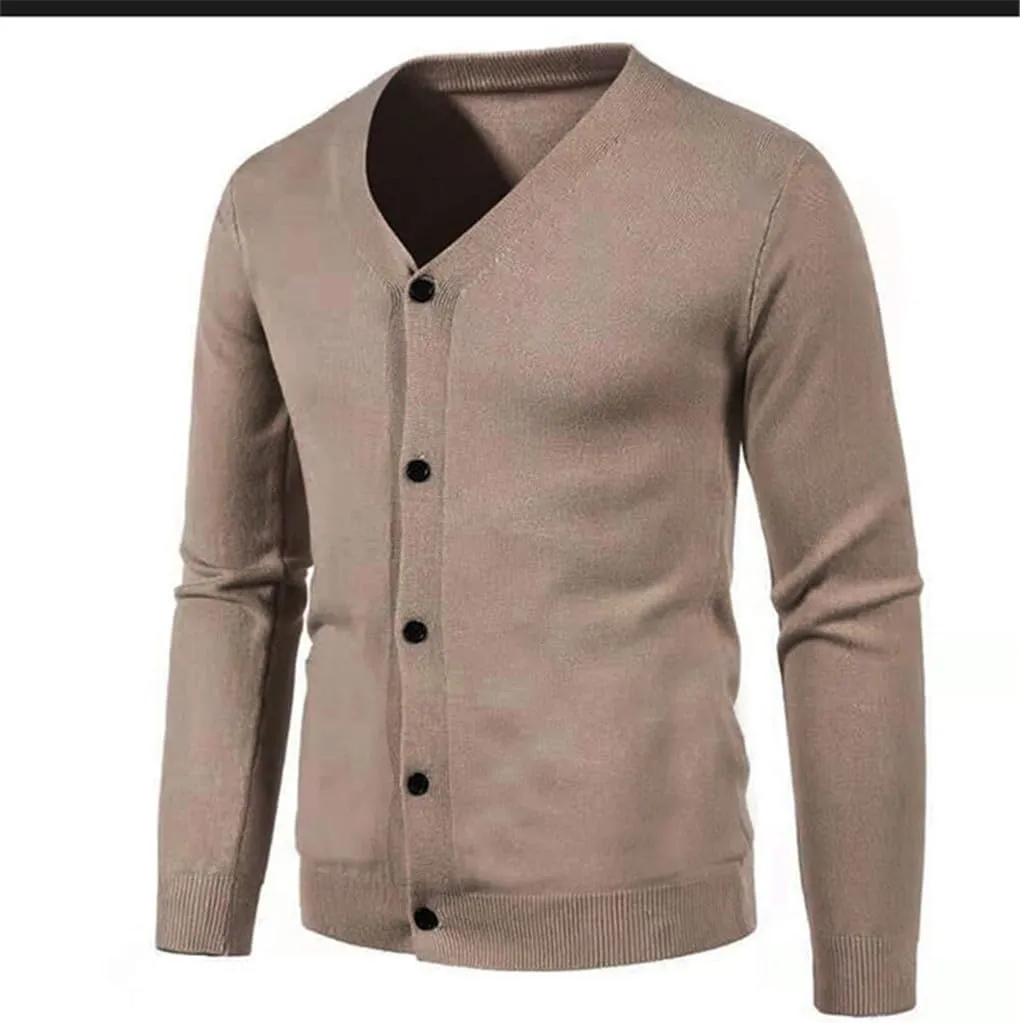 Men's V-Neck Knitted Sweater Coat Solid Casual Sweater Cardigan Slim Fit Knitted Top