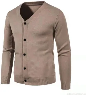 Men's V-Neck Knitted Sweater Coat Solid Casual Sweater Cardigan Slim Fit Knitted Top