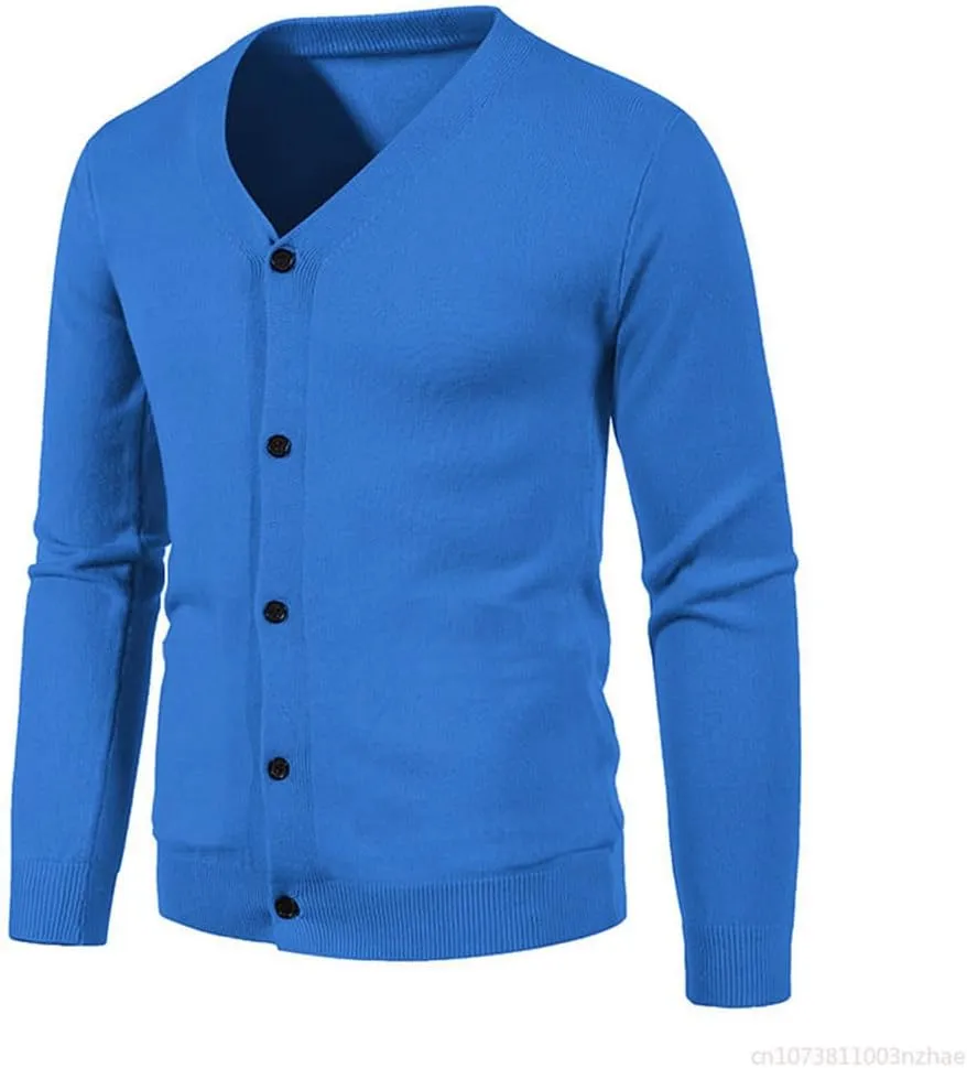 Men's V-Neck Knitted Sweater Coat Solid Casual Sweater Cardigan Slim Fit Knitted Top