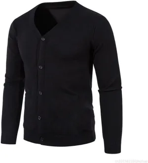 Men's V-Neck Knitted Sweater Coat Solid Casual Sweater Cardigan Slim Fit Knitted Top
