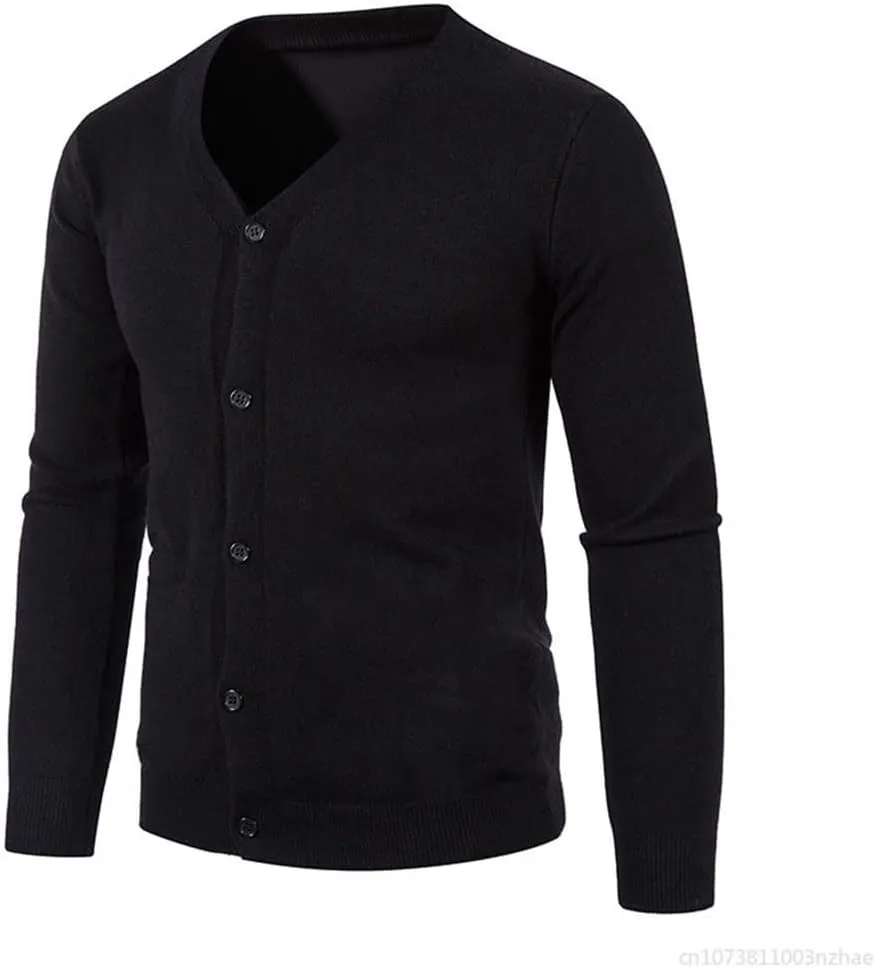Men's V-Neck Knitted Sweater Coat Solid Casual Sweater Cardigan Slim Fit Knitted Top