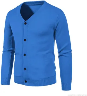Men's V-Neck Knitted Sweater Coat Solid Casual Sweater Cardigan Slim Fit Knitted Top