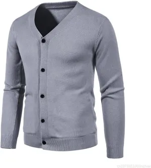 Men's V-Neck Knitted Sweater Coat Solid Casual Sweater Cardigan Slim Fit Knitted Top