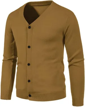 Men's V-Neck Knitted Sweater Coat Solid Casual Sweater Cardigan Slim Fit Knitted Top