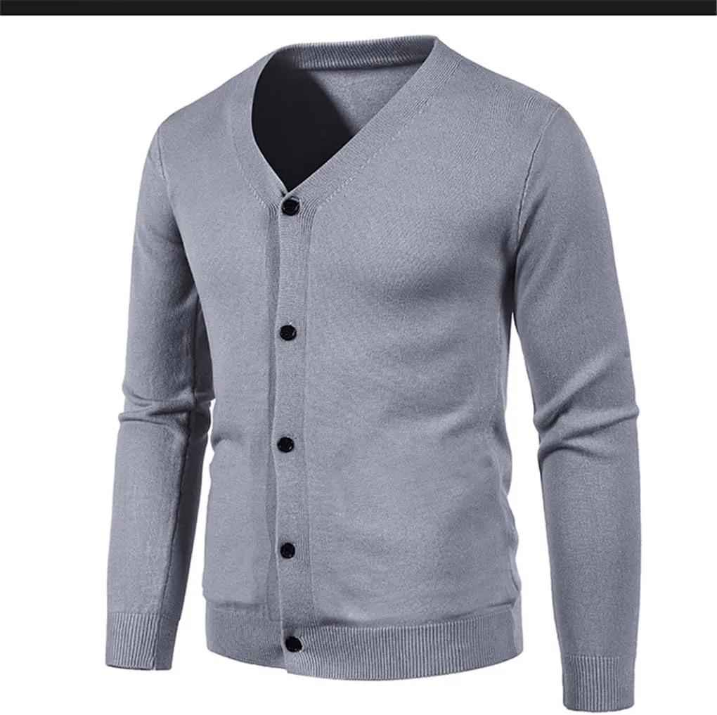 Men's V-Neck Knitted Sweater Coat Solid Casual Sweater Cardigan Slim Fit Knitted Top