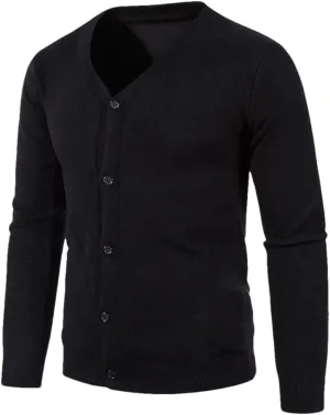 Men's V Neck Sweatercoat Knitted Slim Fit Solid Color Casual Cardigan Long Sleeve Knitwear Sweater