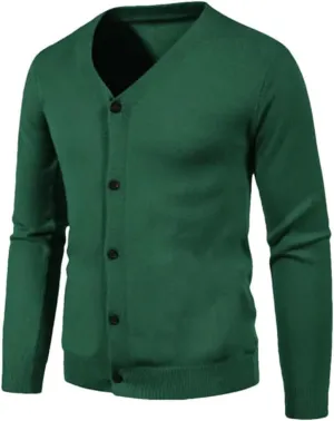 Men's V Neck Sweatercoat Knitted Slim Fit Solid Color Casual Cardigan Long Sleeve Knitwear Sweater