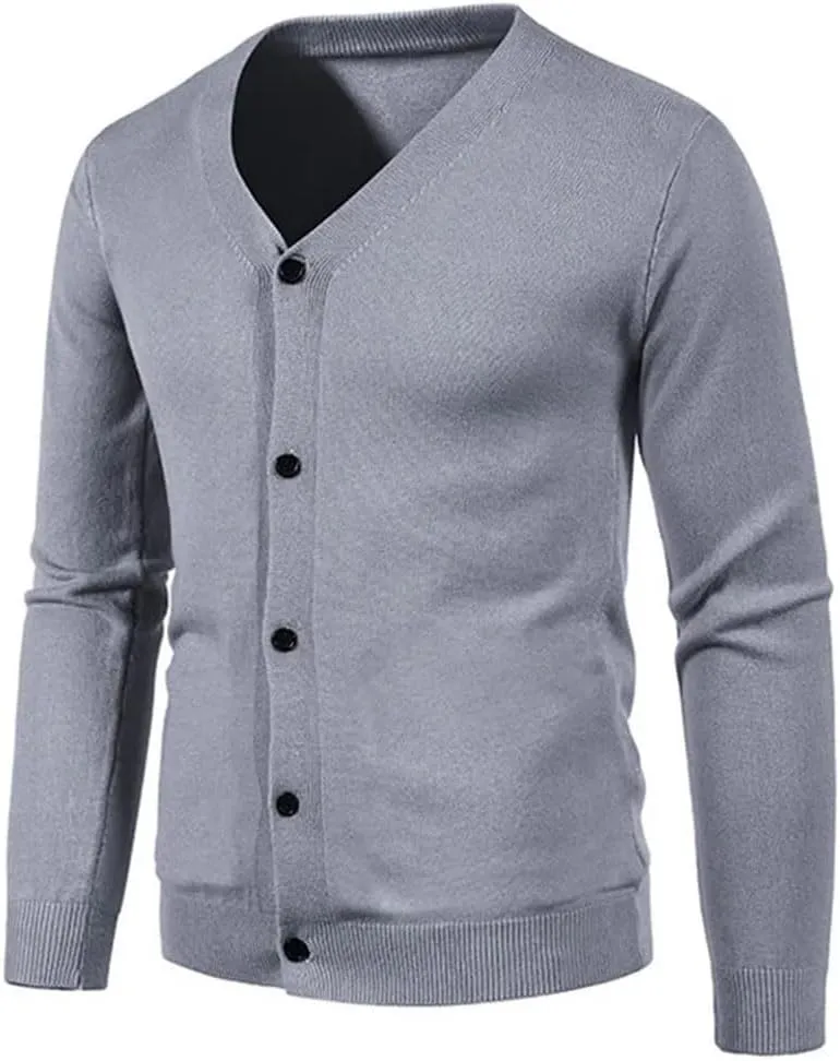 Men's V Neck Sweatercoat Knitted Slim Fit Solid Color Casual Cardigan Long Sleeve Knitwear Sweater