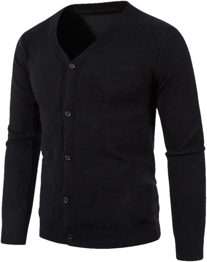 Men's V Neck Sweatercoat Knitted Slim Fit Solid Color Casual Cardigan Long Sleeve Knitwear Sweater