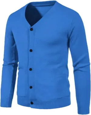 Men's V Neck Sweatercoat Knitted Slim Fit Solid Color Casual Cardigan Long Sleeve Knitwear Sweater
