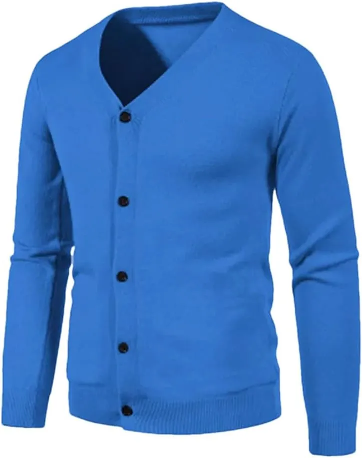 Men's V Neck Sweatercoat Knitted Slim Fit Solid Color Casual Cardigan Long Sleeve Knitwear Sweater