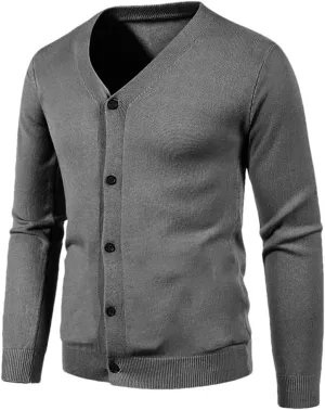 Men's V Neck Sweatercoat Knitted Slim Fit Solid Color Casual Cardigan Long Sleeve Knitwear Sweater