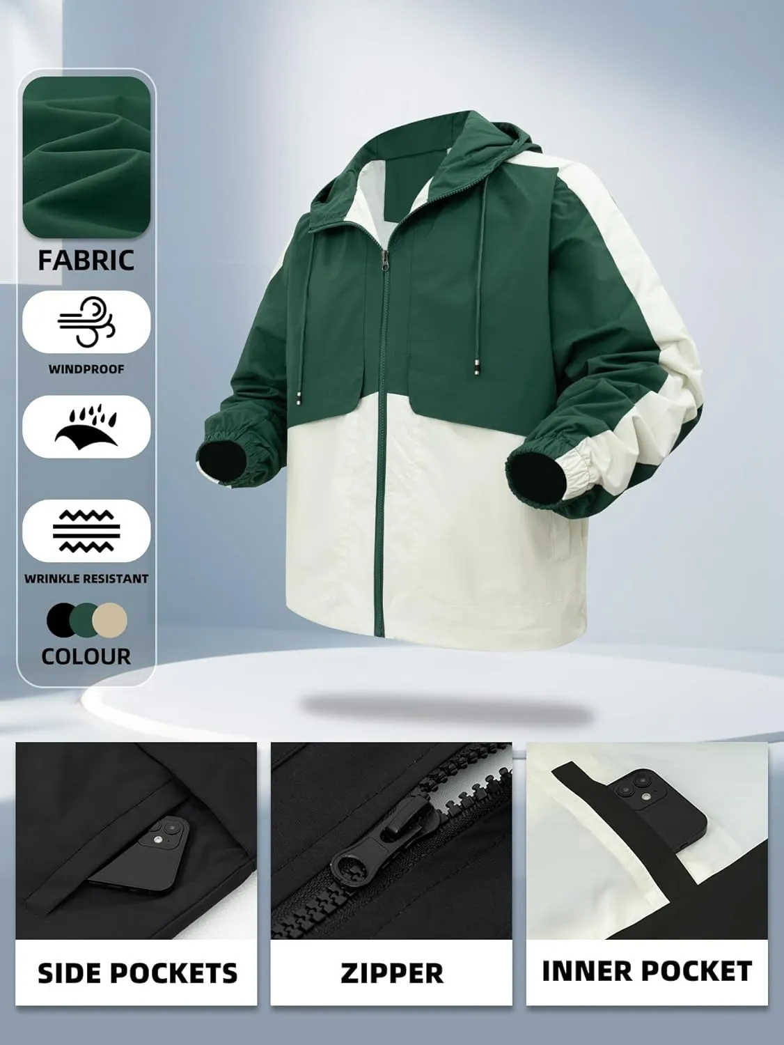 Mens Waterproof Windproof Jacket Hooded Windbreaker Hiking Camping Outdoor Lightweight Softshell Raincoat