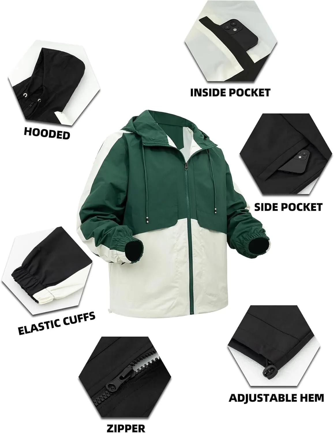 Mens Waterproof Windproof Jacket Hooded Windbreaker Hiking Camping Outdoor Lightweight Softshell Raincoat
