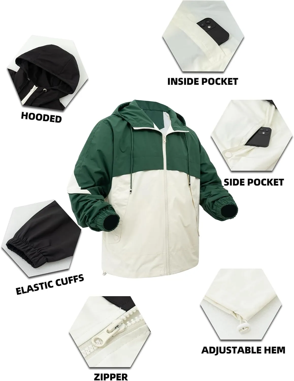 Mens Windbreaker Hiking Camping Outdoor Lightweight Softshell Raincoat Waterproof Windproof Jacket Hooded
