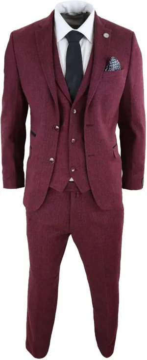 Mens Wool 3 Piece Suit Tweed Olive Green Black Tailored Fit Classic