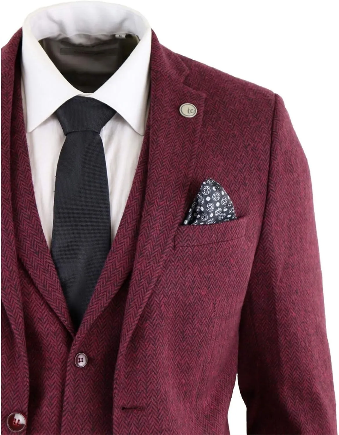Mens Wool 3 Piece Suit Tweed Olive Green Black Tailored Fit Classic