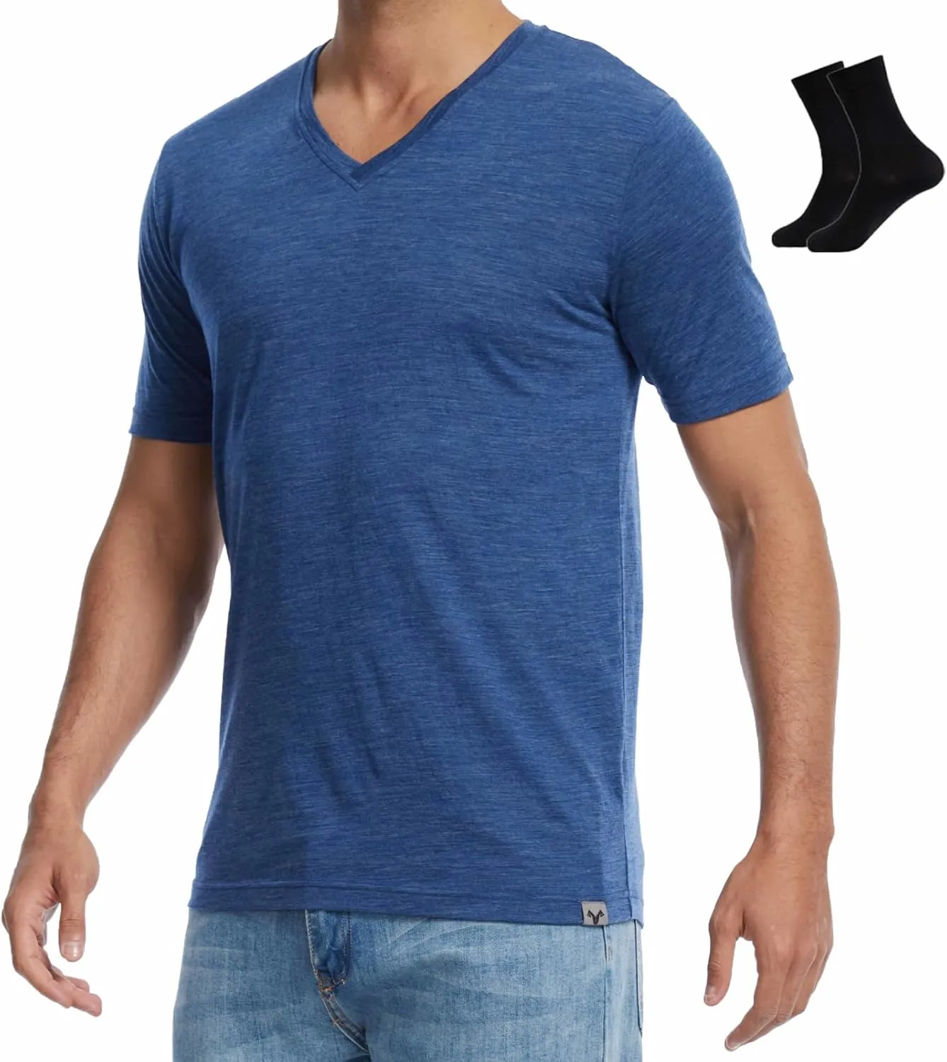MERINNOVATION Mens Merino Wool V Neck T-Shirt Wicking Merino Wool Undershirt Lightweight Base Layer Hiking Travel