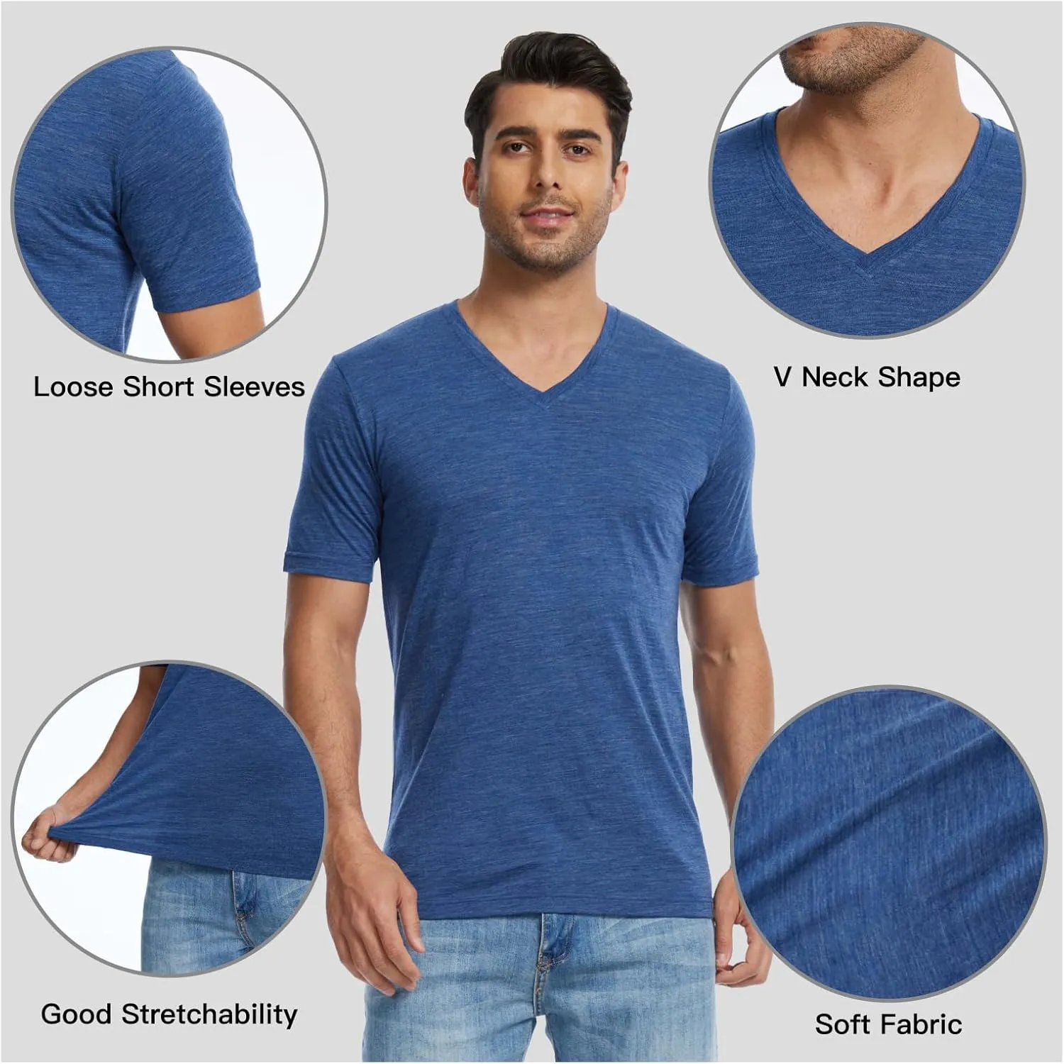 MERINNOVATION Mens Merino Wool V Neck T-Shirt Wicking Merino Wool Undershirt Lightweight Base Layer Hiking Travel