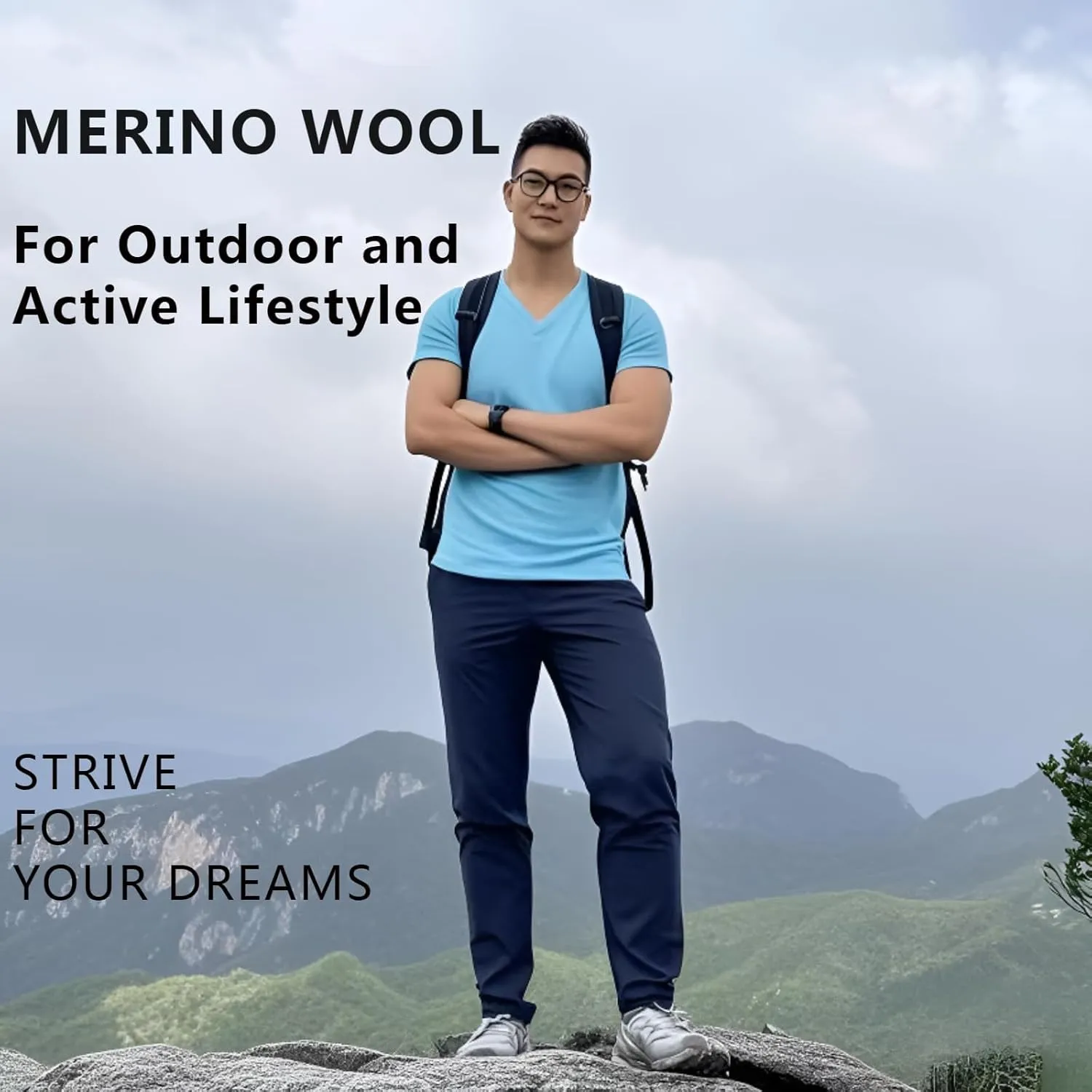 MERINNOVATION Mens Merino Wool V Neck T-Shirt Wicking Merino Wool Undershirt Lightweight Base Layer Hiking Travel
