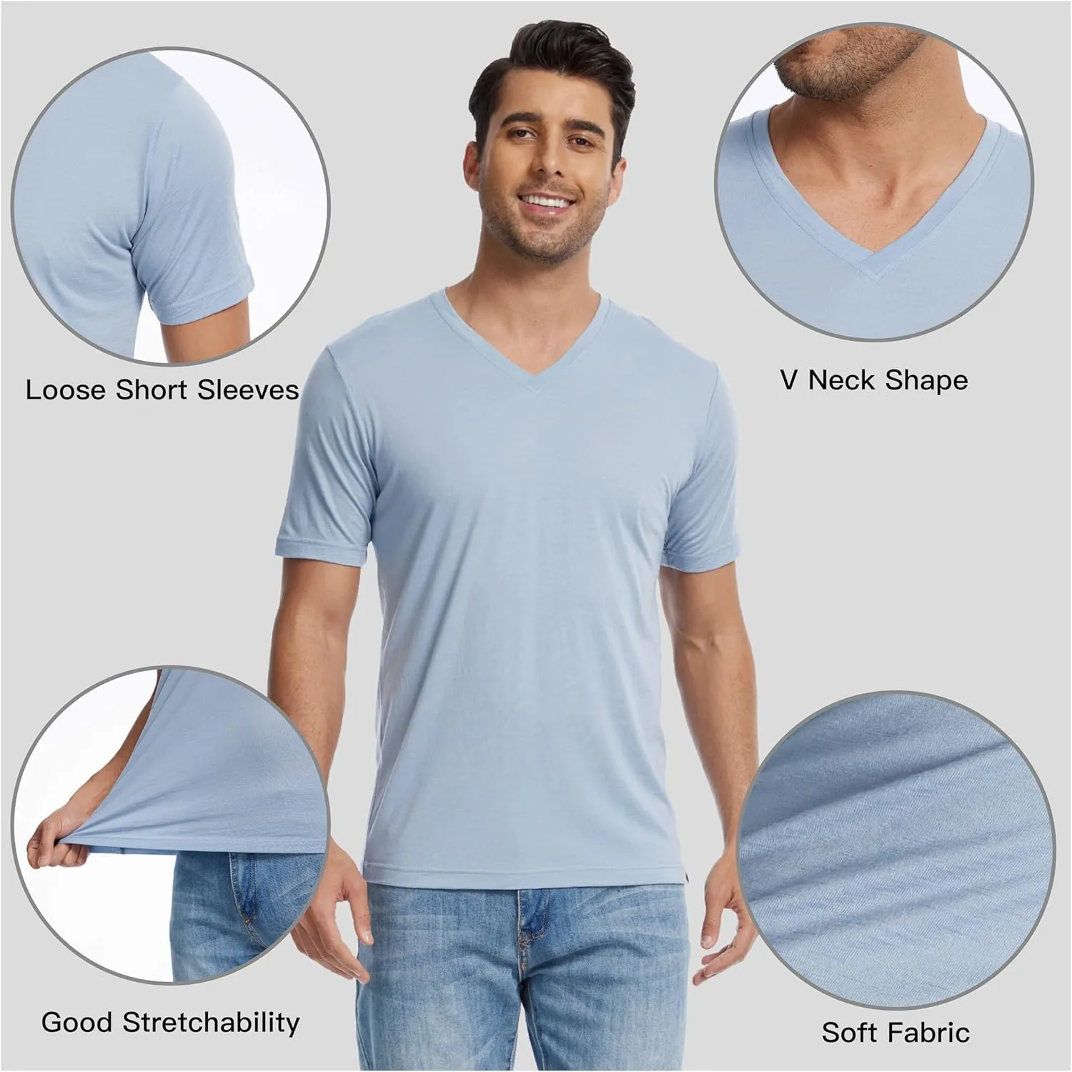 MERINNOVATION Mens Merino Wool V Neck T-Shirt Wicking Merino Wool Undershirt Lightweight Base Layer Hiking Travel
