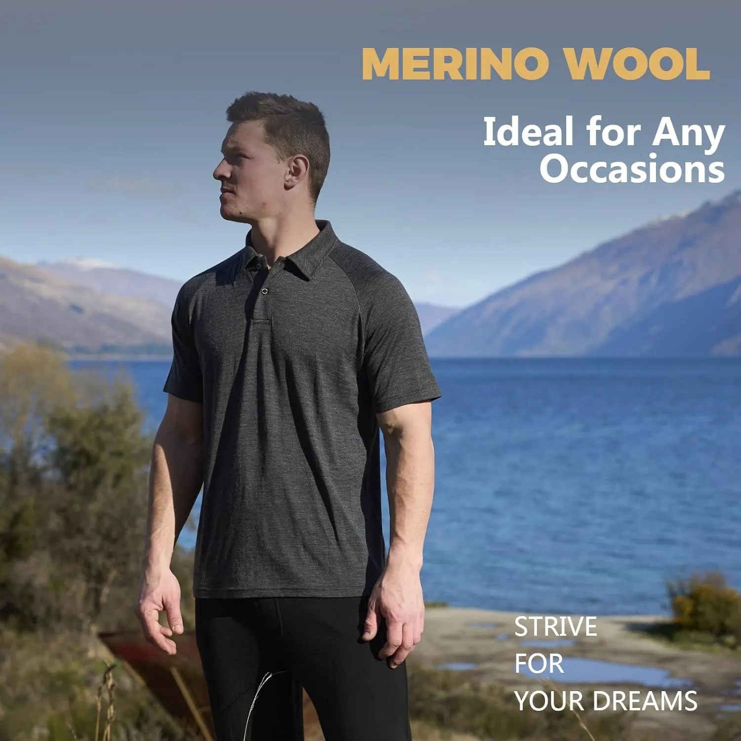 MERINNOVATION Merino Wool Polo Shirts Men - 100% Merino Wool Shirts for Men Short Sleeve Wicking Base Layer