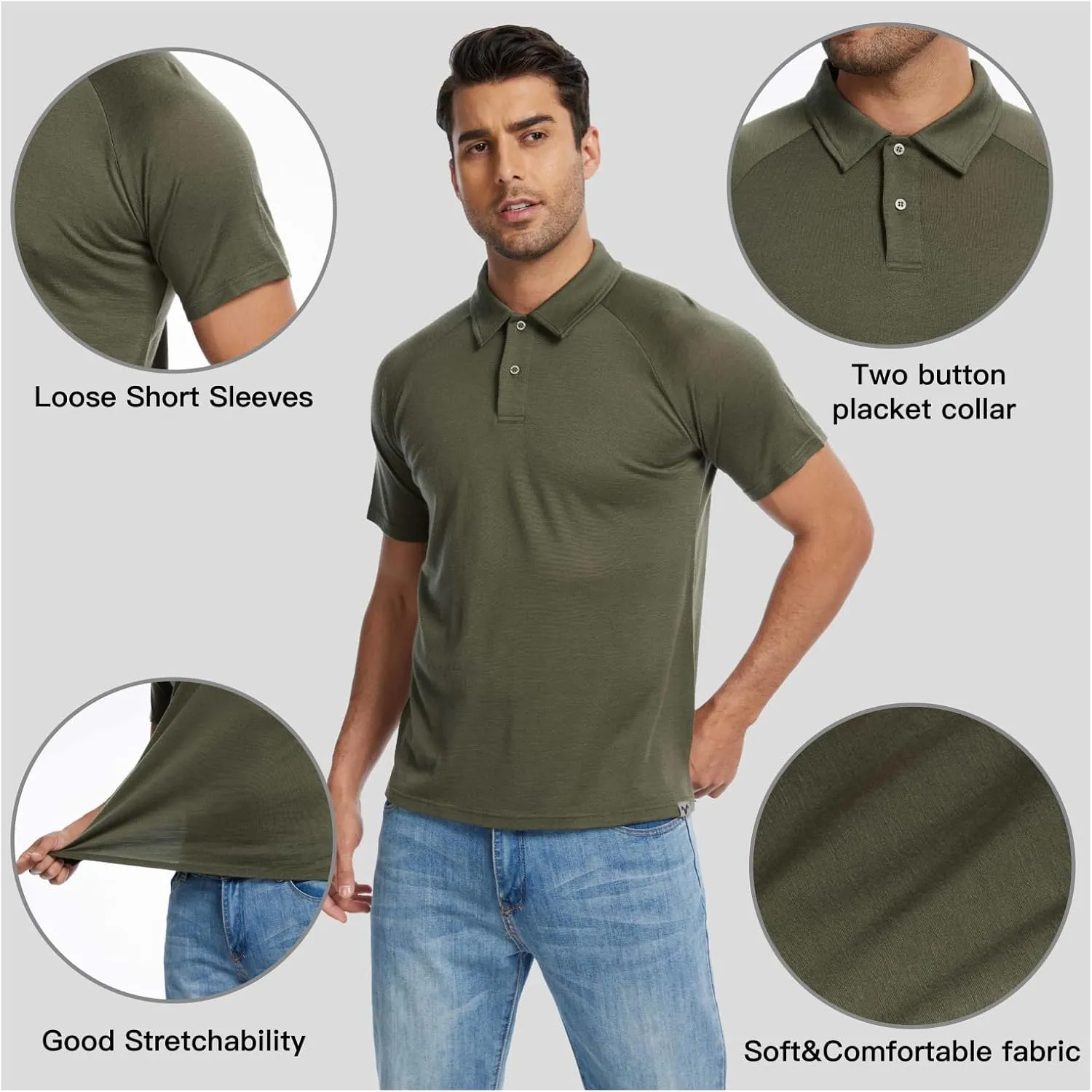 MERINNOVATION Merino Wool Polo Shirts Men - 100% Merino Wool Shirts for Men Short Sleeve Wicking Base Layer