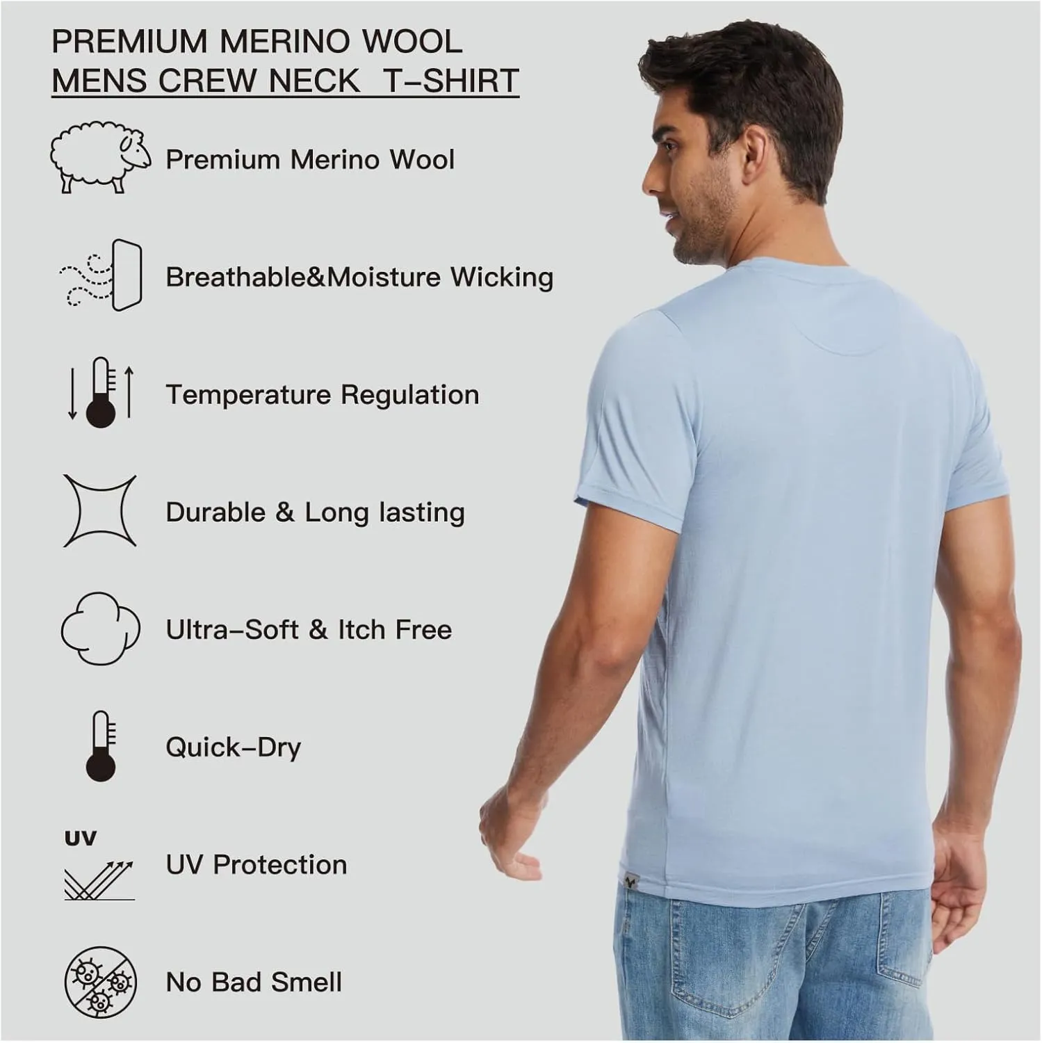 MERINNOVATION Merino Wool T-Shirt Mens Wicking Merino Wool Undershirt Lightweight Base Layer