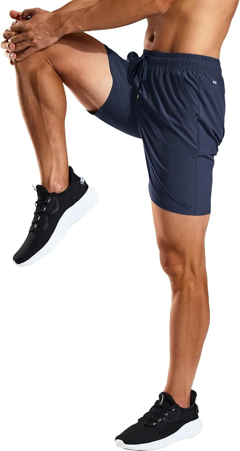 MIER Men's Workout Running Shorts 7 Inch Lightweight Athletic with Zipper Pockets No Liner Quick-Dry Gym Active Shorts