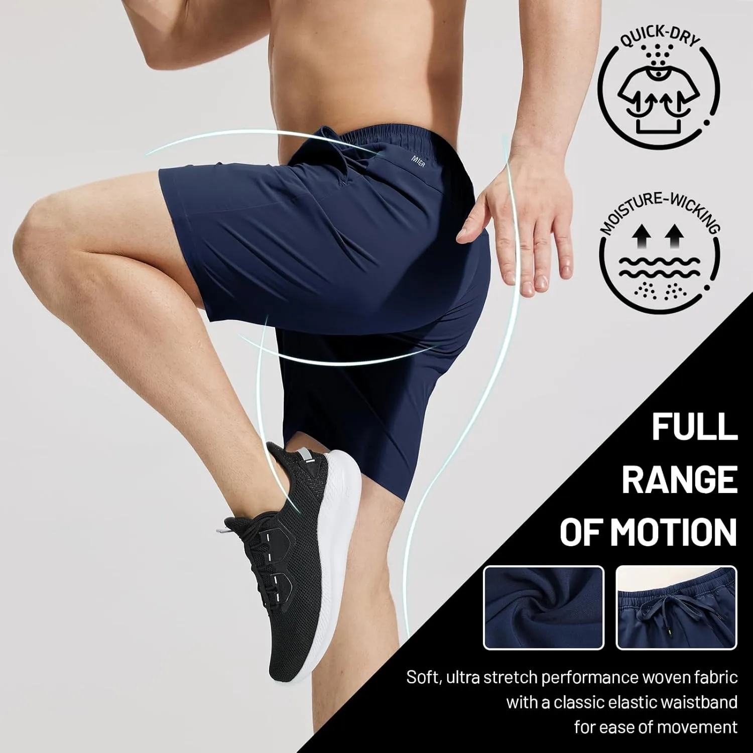 MIER Men's Workout Running Shorts 7 Inch Lightweight Athletic with Zipper Pockets No Liner Quick-Dry Gym Active Shorts