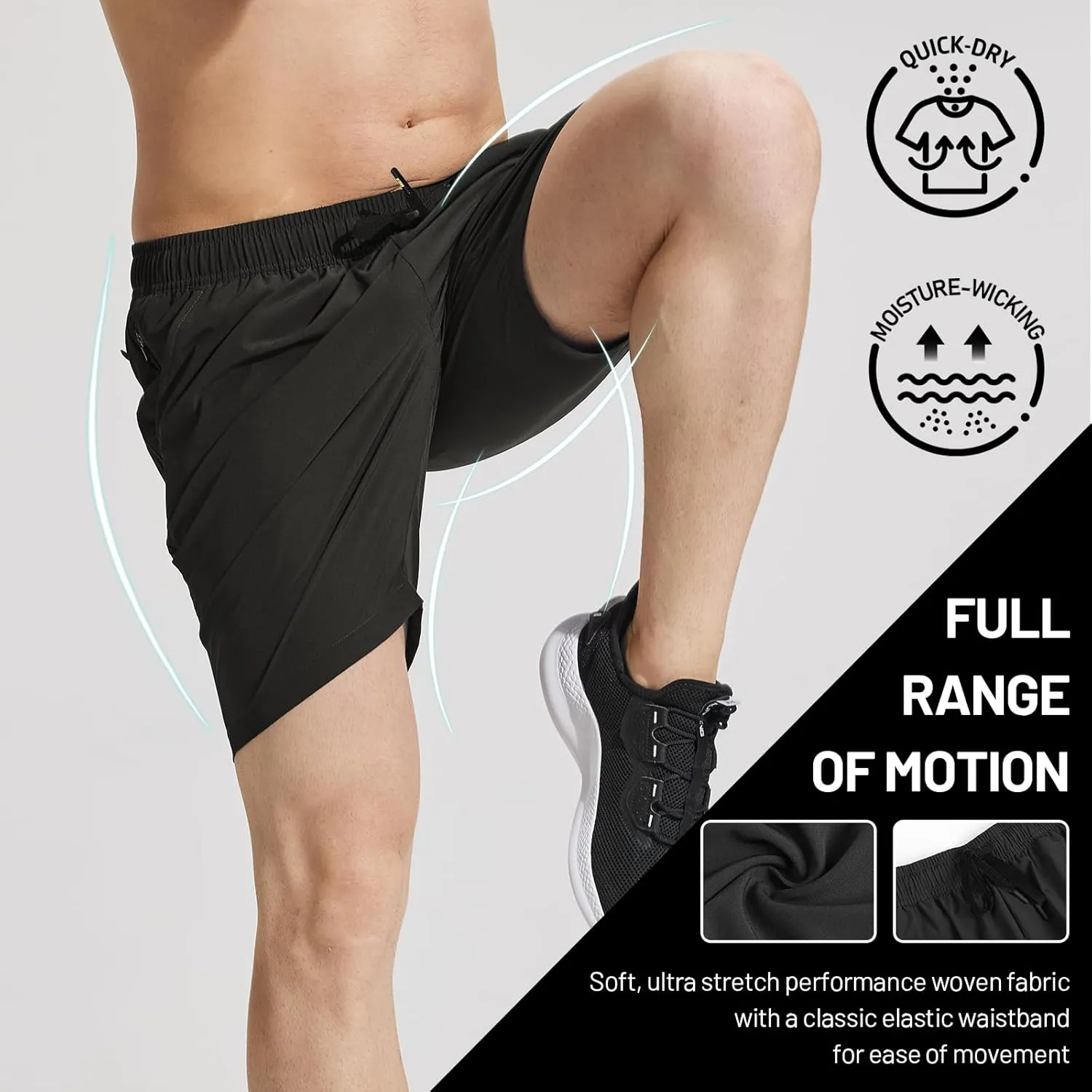 MIER Men's Workout Running Shorts 7 Inch Lightweight Athletic with Zipper Pockets No Liner Quick-Dry Gym Active Shorts