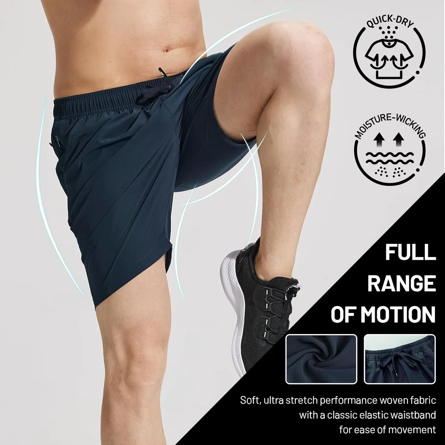 MIER Men's Workout Running Shorts 7 Inch Lightweight Athletic with Zipper Pockets No Liner Quick-Dry Gym Active Shorts