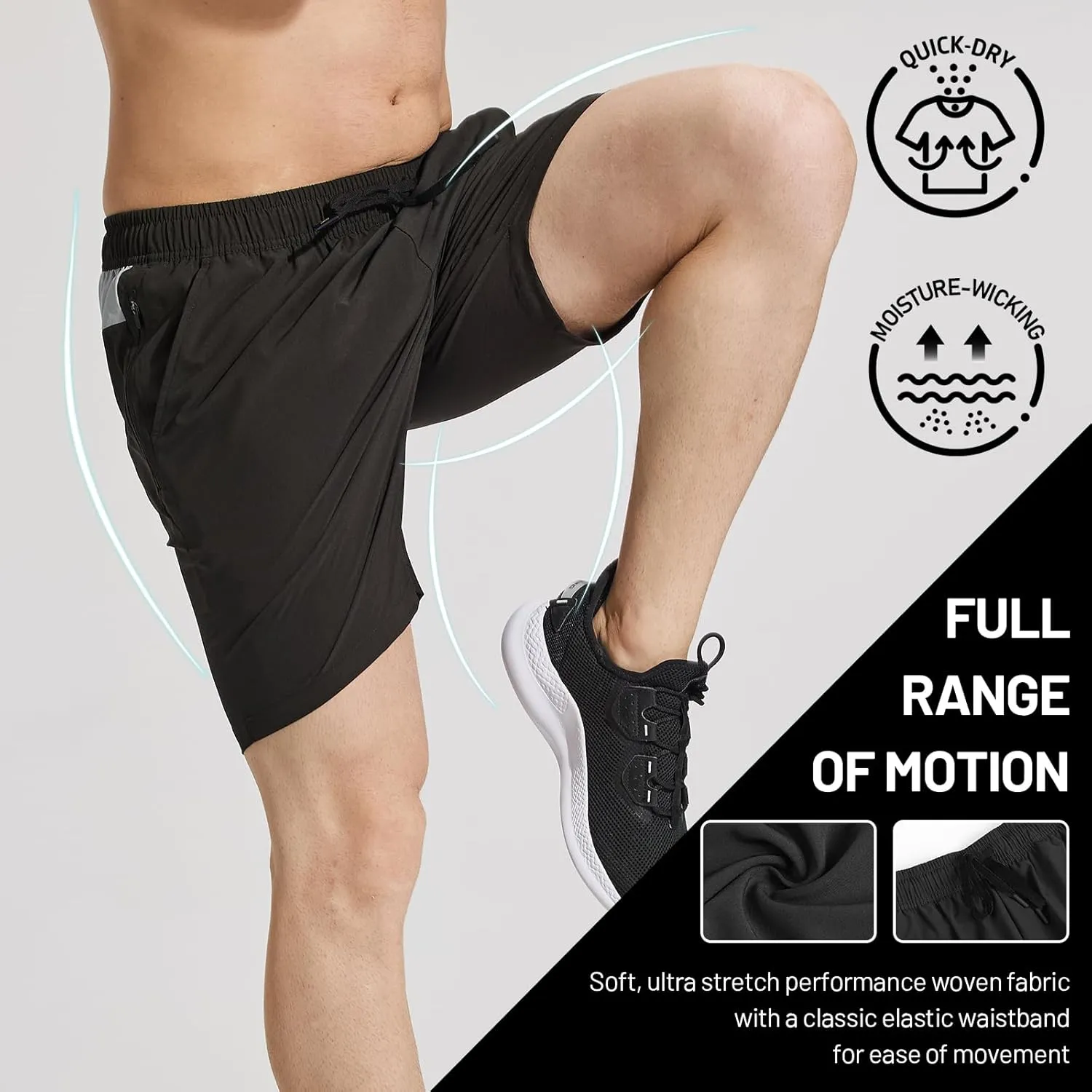 MIER Men's Workout Running Shorts 7 Inch Lightweight Athletic with Zipper Pockets No Liner Quick-Dry Gym Active Shorts
