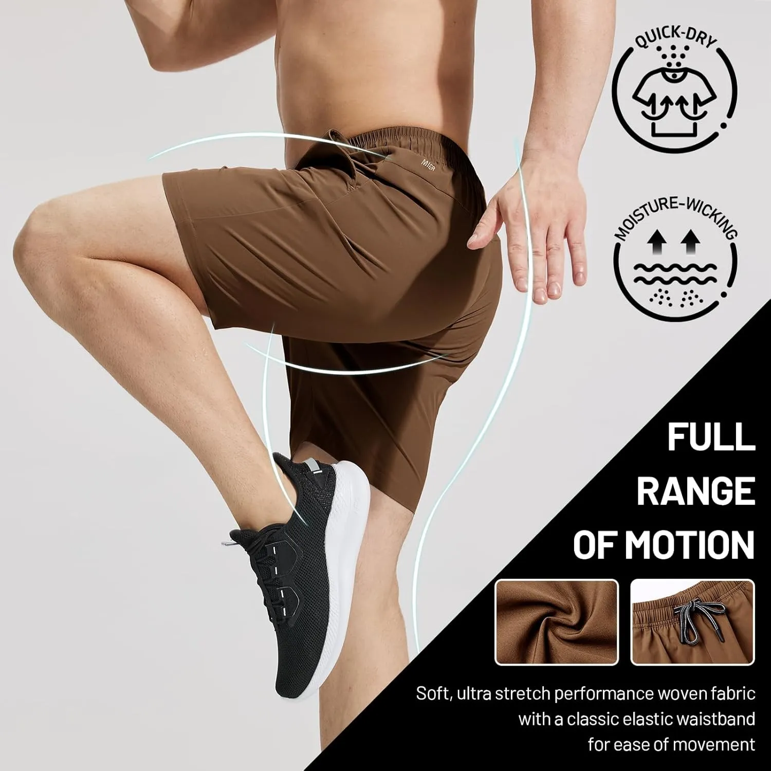 MIER Men's Workout Running Shorts 7 Inch Lightweight Athletic with Zipper Pockets No Liner Quick-Dry Gym Active Shorts