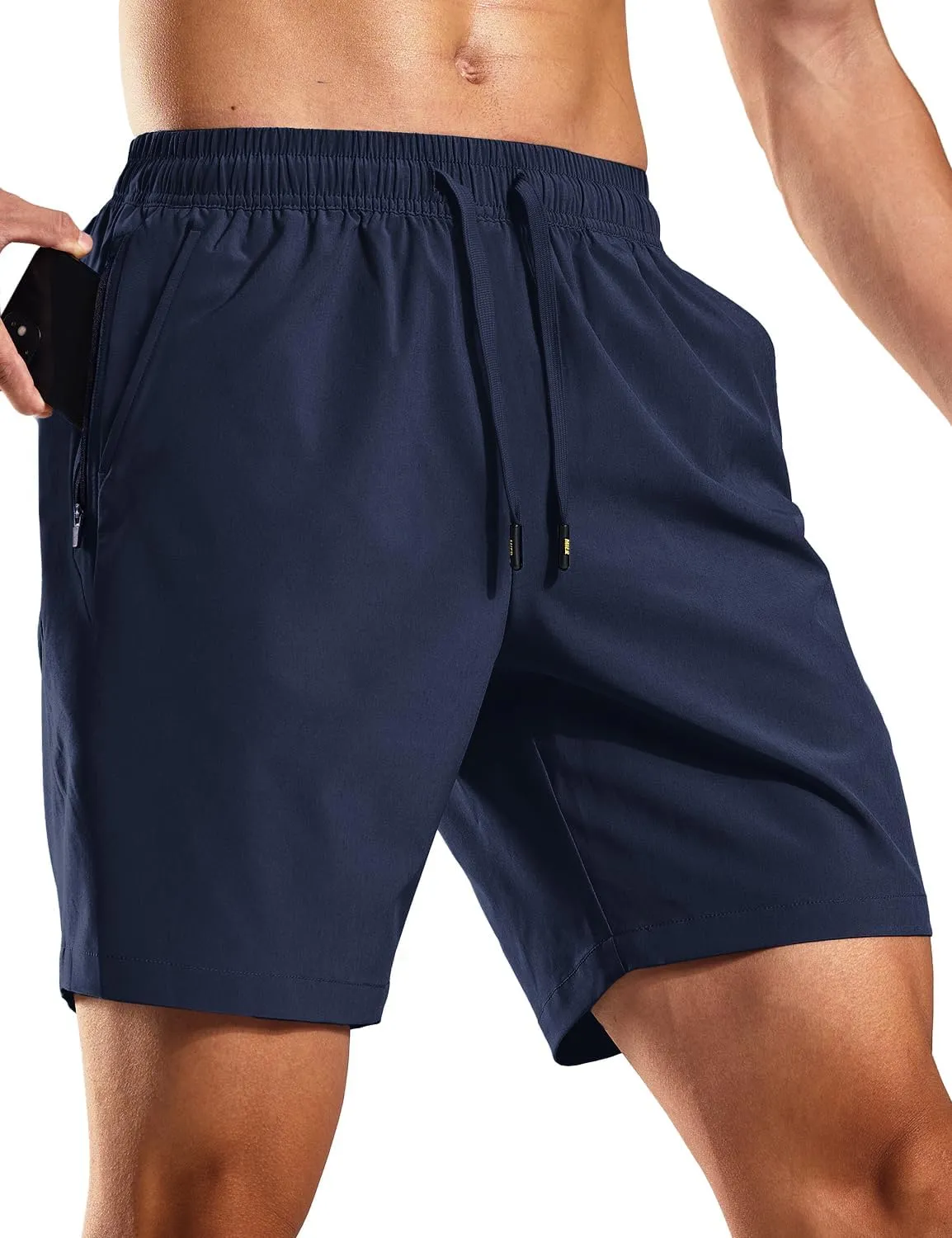 MIER Men's Workout Running Shorts 7 Inch Lightweight Athletic with Zipper Pockets No Liner Quick-Dry Gym Active Shorts