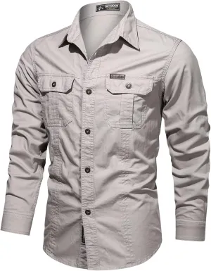 Military Long Sleeve Hiking Shirts for Men Quick Dry Button Down Tactical Work Shirts Outdoor Travel Cargo Shirt