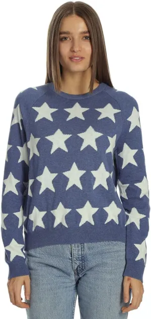 Minnie Rose Women's Long Sleeve Crewneck Cotton Cashmere Star Jaquard Sweater
