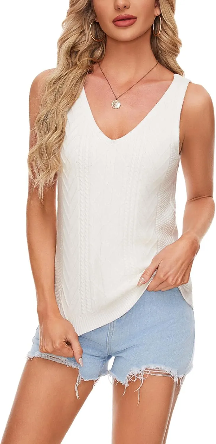MINTLIMIT Womens V Neck Sleeveless Sweater Vest 2024 Casual Cable Knit Pullover Sweater Tank Tops